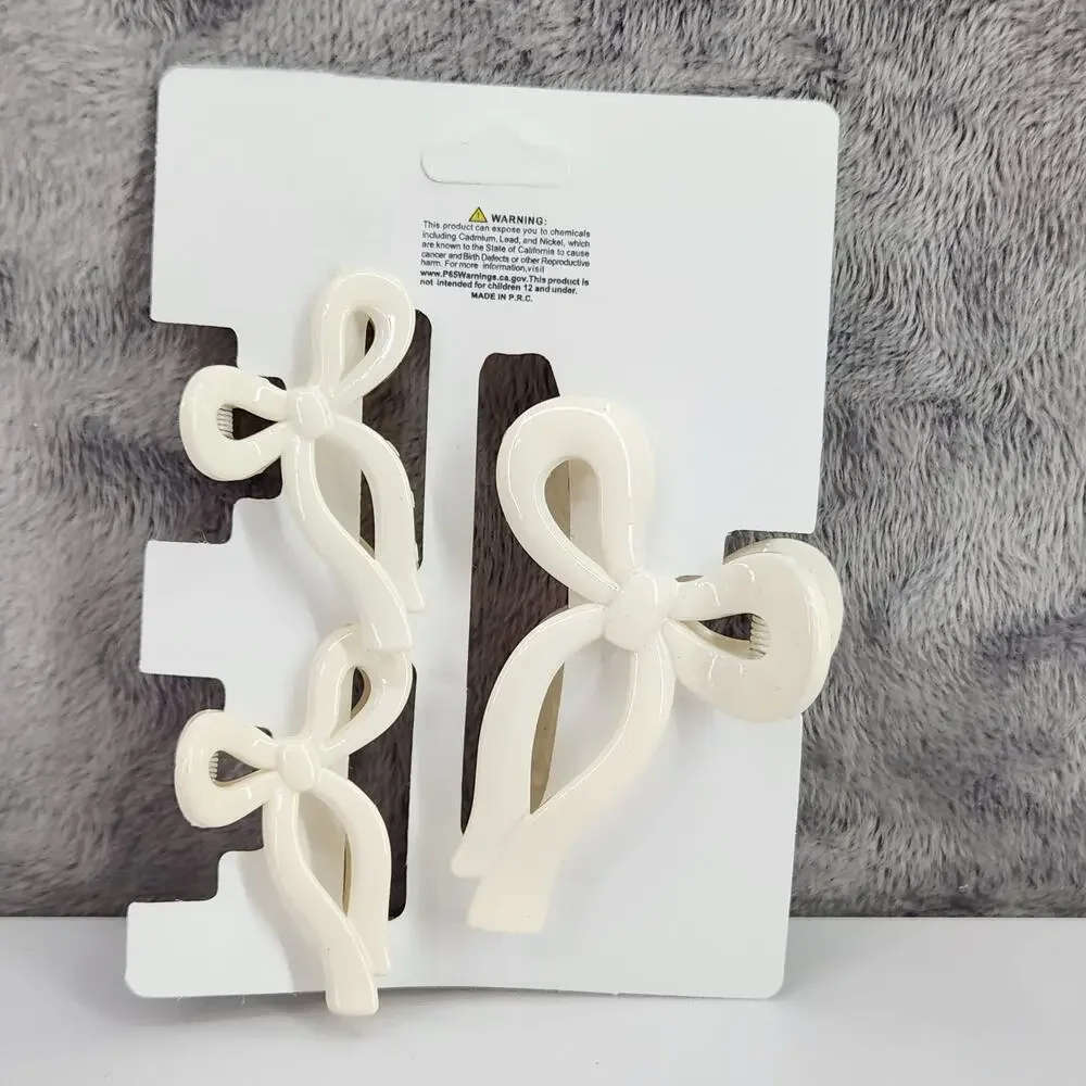 3 pc Ribbon Shaped Claw Clip Set, Hair clips, Off White by Princess Accessories